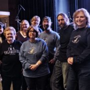 Michael tracked us down before the concert so he could meet those of our group he had not yet met, and to visit. He said he was very excited to have a bit of "home" in Springfield w/ACQ! So it was time for another group shot! This time with Michael and Lisa (left) who was the final member of our ACQ Roadtrippers group, having traveled from the opposite direction (near St Louis).  (l. to r.) Lisa VanOsdol, Aurora Myers, Connie Sibbe, Sue Boahn (front), Danl Blackwood (back), Randy Brown, Michael Aukofer, and Betty Horn.   (photo by Danl Blackwood)
