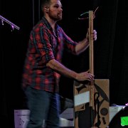 Ah, the box bass.  Eric knows how to smaltz it up.  He was meant to be in this band.  I don’t know how they found him, but Eric fits with the band like a glove.   (photo by Randy Brown)