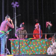 Eric in harmony with Michael – both on nose flutes – while Rob and Jeanne Anne hold down the fort with their boomwhackers and percussion.   (photo by Danl Blackwood)