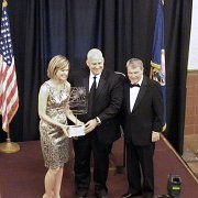 Carl Ice, president and COO of the Burlington Northern Santa Fe Railway, accepted awards for Cyrus K Holiday and the Atchison, Topeka and Santa Fe Railroad.